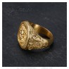 Lion head ring Greek key Stainless steel Gold Red ruby IM#25131