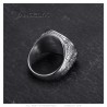 Anello testa di leone chiave greca Acciaio inox argento rosso rubino IM#25139