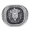 Lion head ring greek key Stainless steel Silver Black Diamond IM#25157