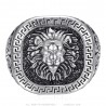 Lion head ring greek key Stainless steel Silver Black Diamond IM#25158