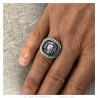 Ring Löwenkopf griechischer Schlüssel Edelstahl Silber Schwarz Diamant IM#25161