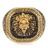 Lion head ring Greek key Stainless steel Black gold Red ruby IM#25164