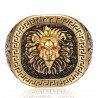 Anillo cabeza de león Llave griega Acero inoxidable Oro negro Rubí rojo IM#25165