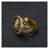 Lion head ring Greek key Stainless steel Black gold Red ruby IM#25166