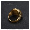 Anello con testa di leone Chiave greca Acciaio inossidabile Oro nero Rubino rosso IM#25167