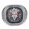 Bague tête de lion clé grecque Acier inoxydable Argent Noir Rubis rouge  IM#25171