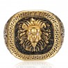 Anello con testa di leone e chiave greca Acciaio inossidabile Oro nero Diamante IM#25179