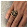 Lion head ring with greek key Stainless steel Black gold Diamond IM#25182
