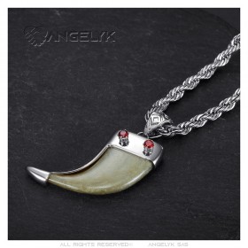 Lion claw pendant Red Ruby Replica Necklace 60cm Silver IM#25232