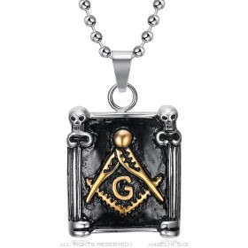 Freemasonry Pendant Masonic Columns Steel Black Gold IM#25237