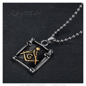 Freemasonry Pendant Masonic Columns Steel Black Gold IM#25238