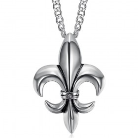 Fleur de lys pendant Necklace Chain Zirconium Stainless steel Silver IM#25248