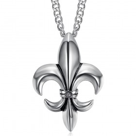 Pendentif fleur de lys Collier Chaîne Zirconium Acier inoxydable Argent  IM#25248