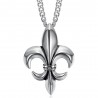 Fleur de lys pendant Necklace Chain Zirconium Stainless steel Silver IM#25248