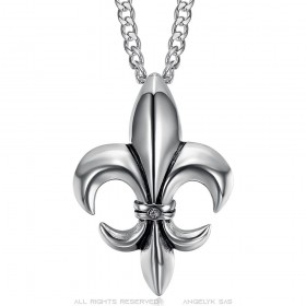 Fleur de lys pendant Necklace Chain Zirconium Stainless steel Silver IM#25249