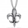 Pendentif fleur de lys Collier Chaîne Zirconium Acier inoxydable Argent  IM#25249