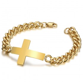 Bracelet croix Gourmette Homme Acier Inoxydable Or 21cm  IM#25255