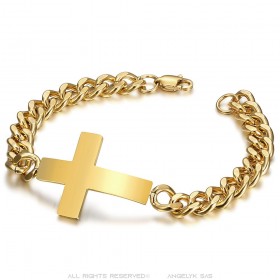 Pulsera de acero inoxidable de los hombres de oro Curb Cruz 21cm IM#25256