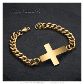 Bracelet croix Gourmette Homme Acier Inoxydable Or 21cm  IM#25257