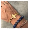 Bracciale da uomo in acciaio inossidabile con croce d'oro 21 cm IM#25258