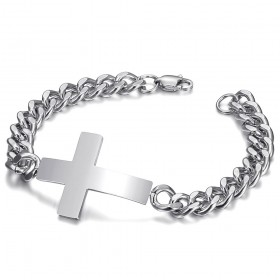 Men's Cross Bracelet Stainless Steel Silver 21cm  IM#25261