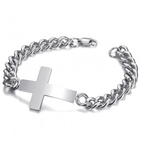 Pulsera Cruz Hombre Acero Inoxidable Plata 21cm  IM#25261