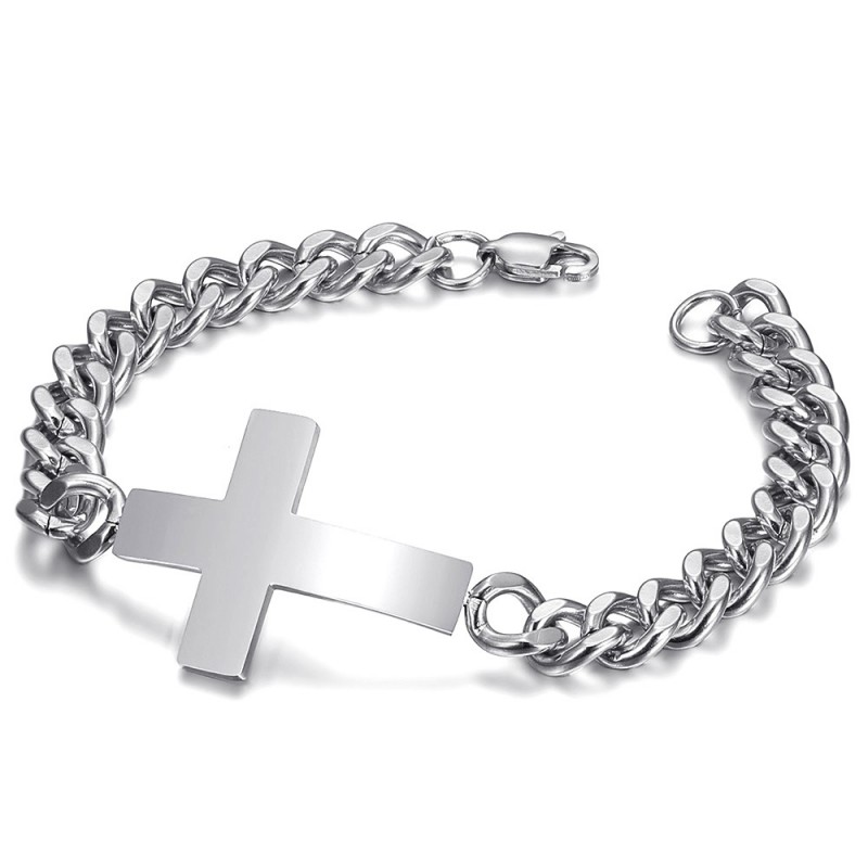 Bracelet croix Gourmette Homme Acier Inoxydable Argent 21cm  IM#25261