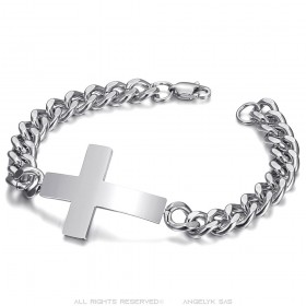 Bracciale a croce da uomo in acciaio inox argento 21 cm  IM#25262