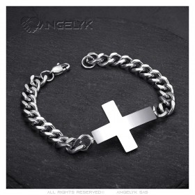 Bracelet croix Gourmette Homme Acier Inoxydable Argent 21cm  IM#25263