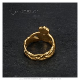 Damen-Claddagh-Ring Edelstahl und Gold  IM#25277