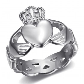 Anillo claddagh para mujer de acero inoxidable y plata  IM#25282