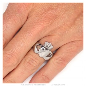 Anillo claddagh para mujer de acero inoxidable y plata  IM#25286