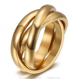 Ring 3 Rings 3mm Stainless Steel 316L Gold Plated IM#25290