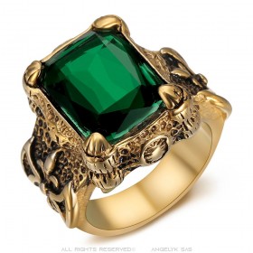 Bague royaliste Chevalière templier Fleur de Lys Acier Or Noir Vert  IM#25309