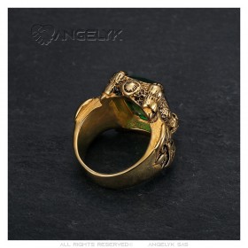 Anello realista Cavaliere Templare Fleur de Lys Acciaio Nero Oro Verde IM#25311