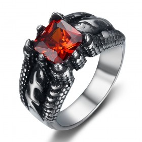 Ring Drachenklaue Roter Rubin Edelstahl IM#25322