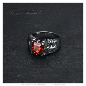 Anillo garra de dragón Rubí rojo Acero inoxidable IM#25324