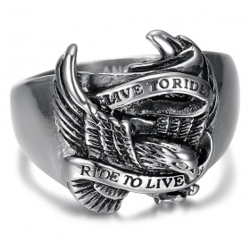 HD style biker ring Men's Live To Ride Stainless Steel IM#25329