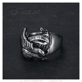 Anillo de motorista estilo HD Acero inoxidable para hombres Live To Ride IM#25331