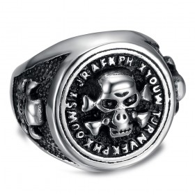 Anillo biker calavera para hombre Anillo calavera redondo Acero inoxidable IM#25336