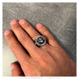 Bague biker crâne homme Chevalière skull Ronde Acier inoxydable  IM#25340