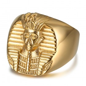 Chevalière Pharaon Anello egiziano Acciaio inossidabile Oro IM#25343