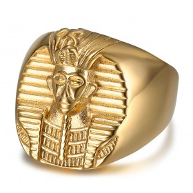 Chevalière Pharaon Bague Egyptienne Acier inoxydable Or  IM#25343