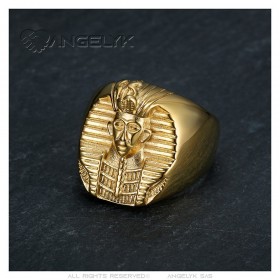 Chevalière Pharaon Anillo egipcio Acero inoxidable Oro IM#25345