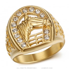 Elvis Presley Gitan Herradura Anillo Diamante Acero Inoxidable Oro IM#25351