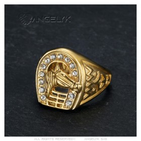 Anello Elvis Presley Gitan a ferro di cavallo con diamante, acciaio inossidabile, oro IM#25352