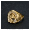 Bague fer à cheval Elvis Presley Gitan Diamant Acier inoxydable Or  IM#25352