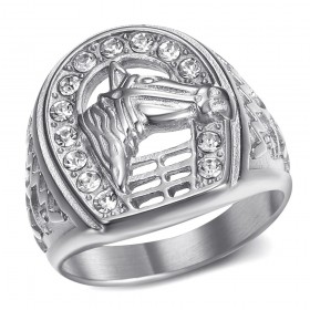 Horseshoe Ring Elvis Presley Gypsy Diamond Stainless Steel Silver IM#25357