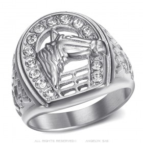 Elvis Presley Gitan Horseshoe Ring Diamond Stainless Steel Silver IM#25358