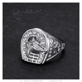 Herradura Anillo Elvis Presley Gitano Diamante Acero Inoxidable Plata IM#25359